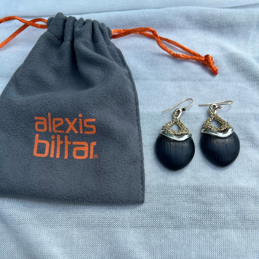 Alexis Bittar earrings. Black lucite, Swarovski crystals, worn once